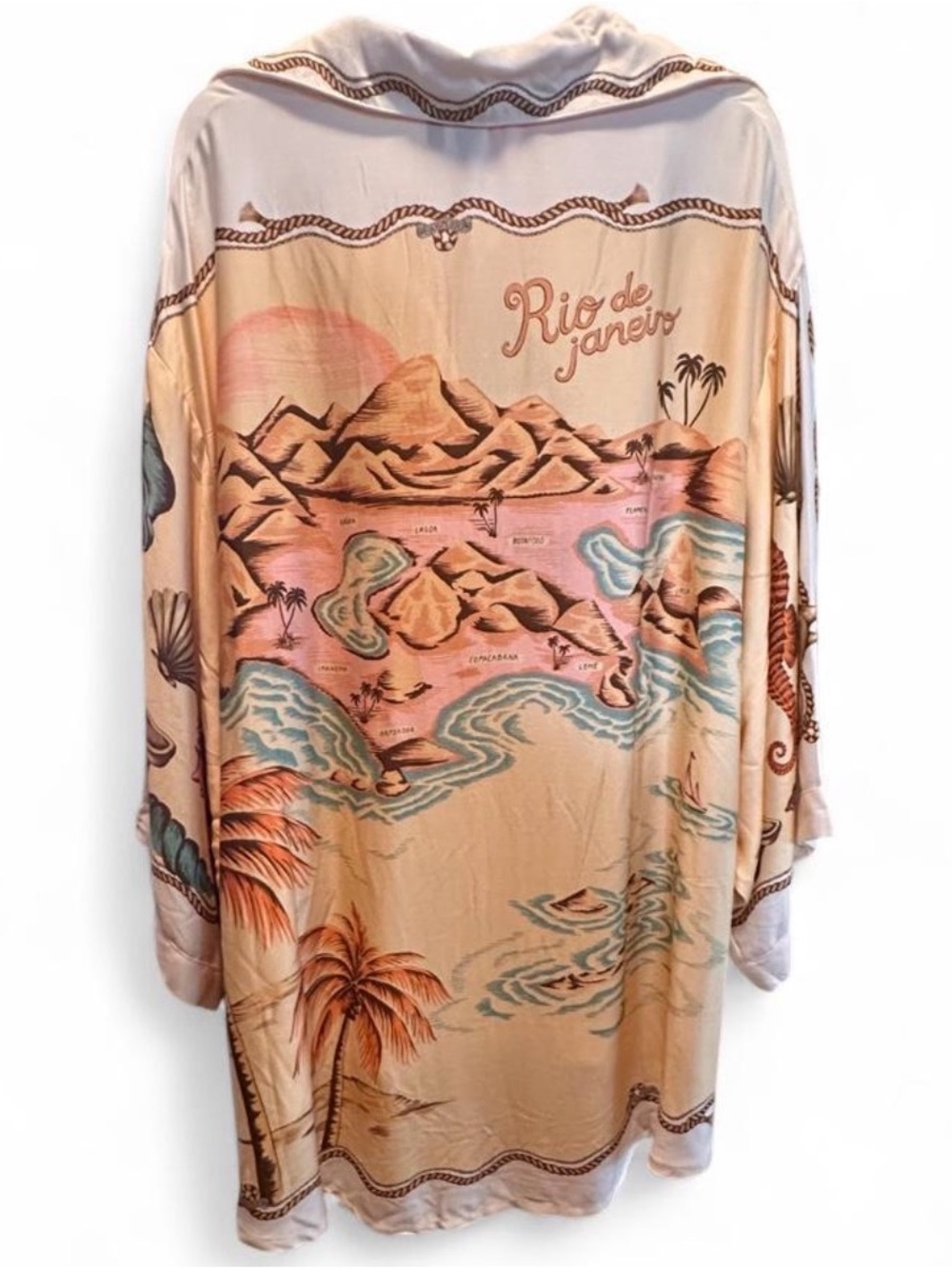 New With Tags Farm Rio "Rio Map" Button Up Shirt, Size Small (Oversized) - Picture 5 of 6
